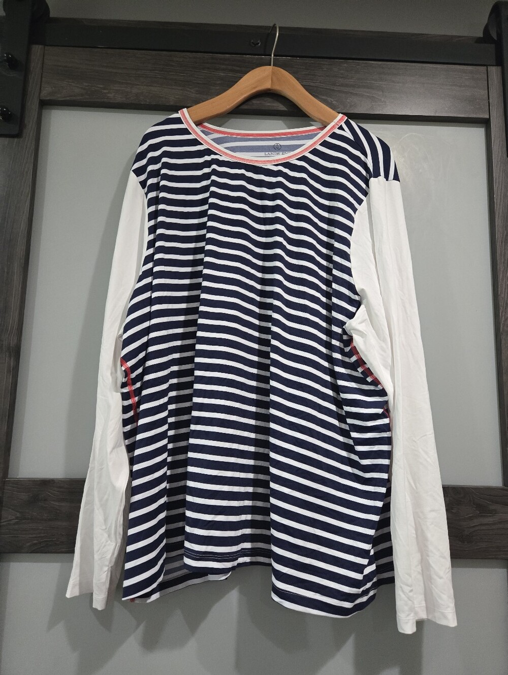 Lands' End Stripe Navy Blue and White Swim rash guard Long Sleeve 3x